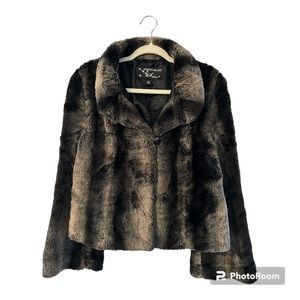 Kristen Blake Black & Cream Faux Fur Jacket, Three Button Front Closure, Size S